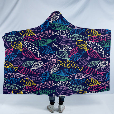 Image of Fish Motif SW2184 Hooded Blanket