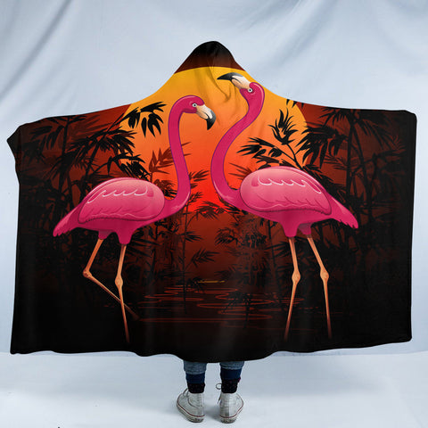 Image of Sunset Flamingos SW1617 Hooded Blanket