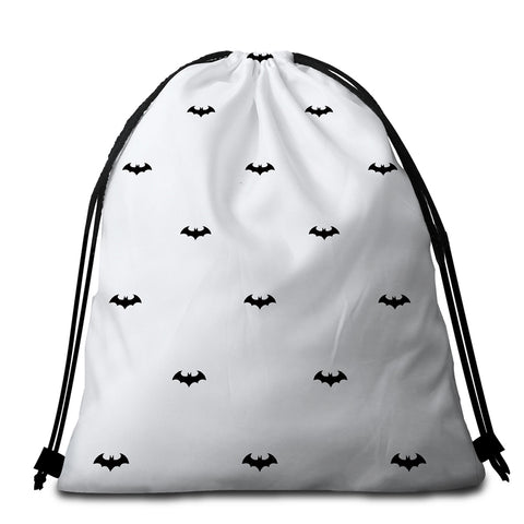 Image of Black Bat Pattern White Round Beach Towel Set - Beddingify