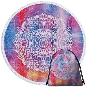 White Mandala Colorsprayed Round Beach Towel Set - Beddingify
