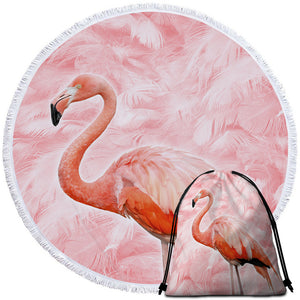 Flamingo Feathery Round Beach Towel Set - Beddingify