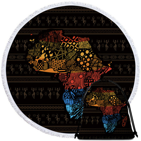 Image of African Continent Textile Round Beach Towel Set - Beddingify