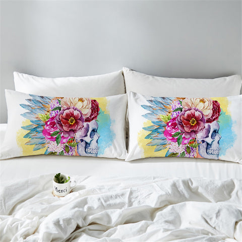 Image of Flowert War Bonnets Skull Pillowcase