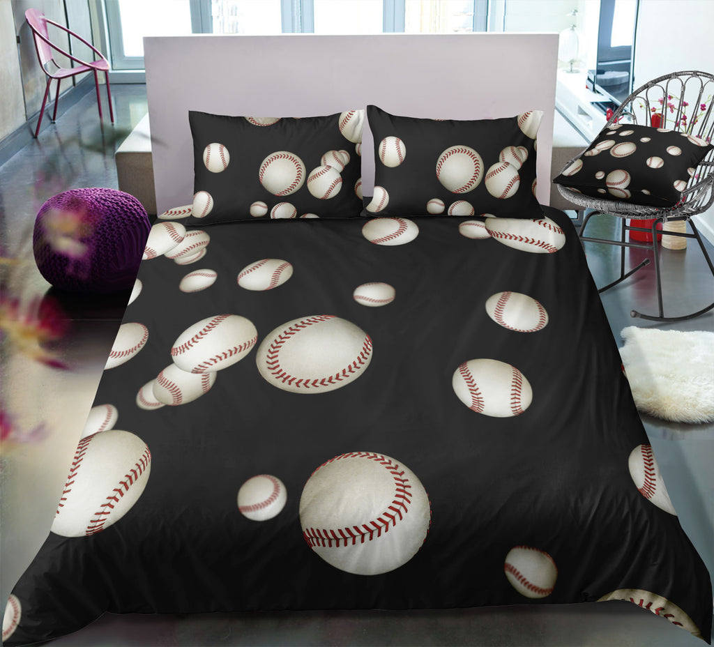 Black Baseballs Bedding Set - Beddingify