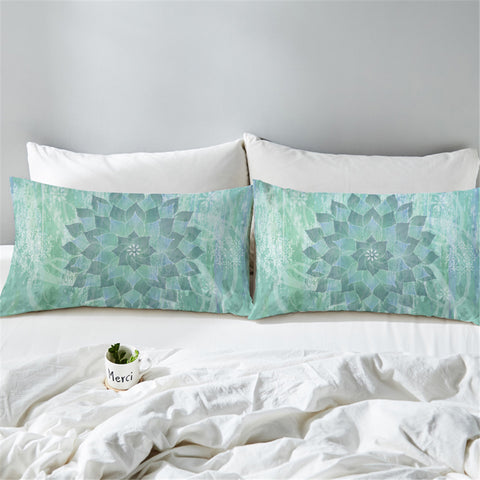 Image of Symmetric Lotus Motif Mint Pillowcase