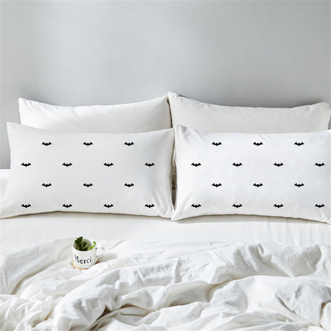 Image of Bat Pattern White Pillowcase