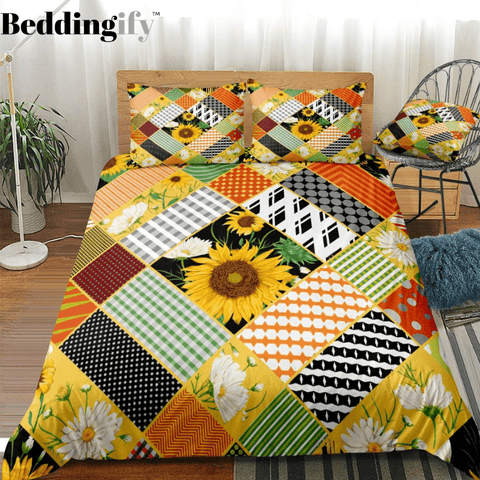 Image of Geometric Patchwork Sunflower Bedding Set - Beddingify