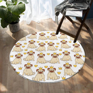 Lovely Cartoon Pug Dog Pattern Area Rug Round Carpet
