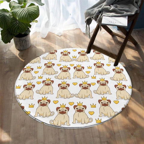 Image of Lovely Cartoon Pug Dog Pattern Area Rug Round Carpet