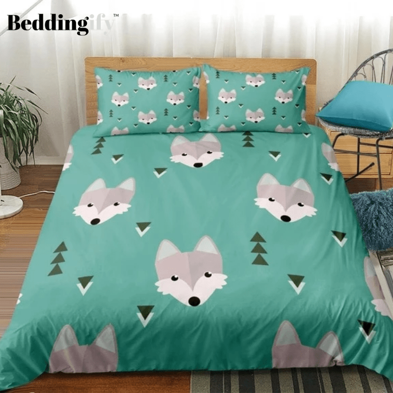 Cartoon Wolf Green Bedding Set - Beddingify