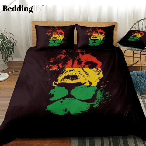 Image of Red Yellow Green Lion Head Bedding Set - Beddingify
