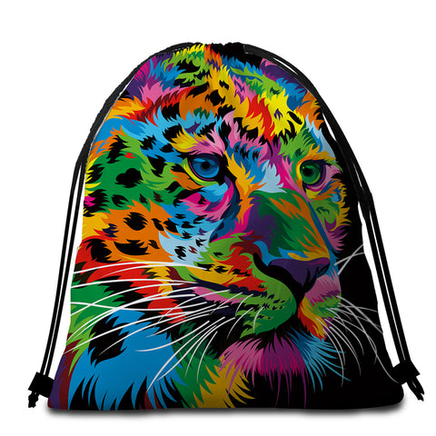 Image of Multicolored Leopard Black Round Beach Towel Set - Beddingify