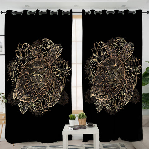 Image of Gold Turtle Mandala 2 Panel Curtains