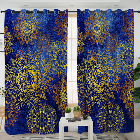 Image of Blue Gold Mandala 2 Panel Curtains