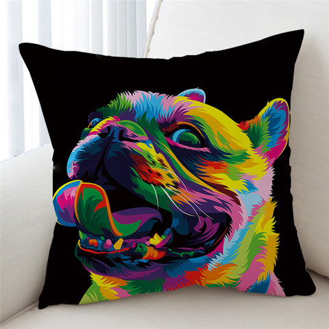 Image of Multicolor Pug Black Cushion Cover - Beddingify