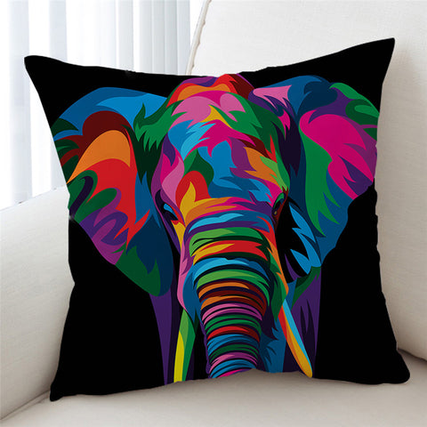 Image of Multicolor Elephant Black Cushion Cover - Beddingify