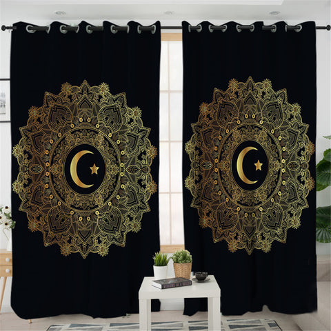 Image of Bohemian Moon Themed 2 Panel Curtains