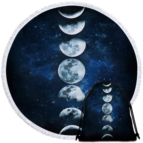Image of Moon Phases Round Beach Towel Set - Beddingify