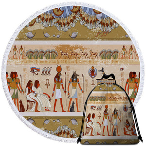 Egyptian Scripture Round Beach Towel Set