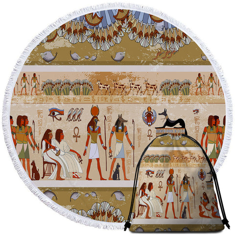 Image of Egyptian Scripture Round Beach Towel Set