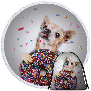3D Chihuahua With Donut Round Beach Towel Set - Beddingify