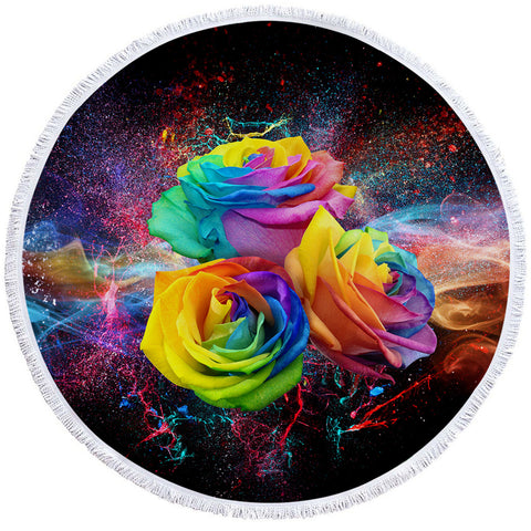 Image of Colorful Roses Round Beach Towel Set
