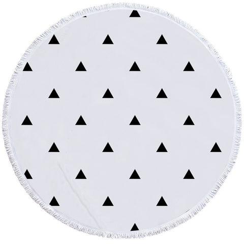 Image of Black Triangle Pattern White Round Beach Towel Set - Beddingify