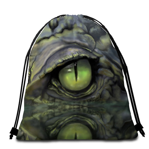 Image of Green Reptile Eye Round Beach Towel Set - Beddingify