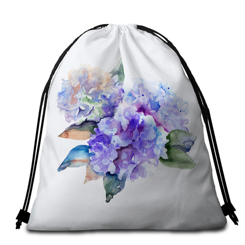 Image of Purple Flower Round Beach Towel Set - Beddingify