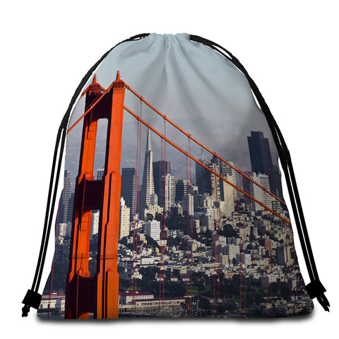 Image of 3D Golden Gate Bridge Round Beach Towel Set - Beddingify