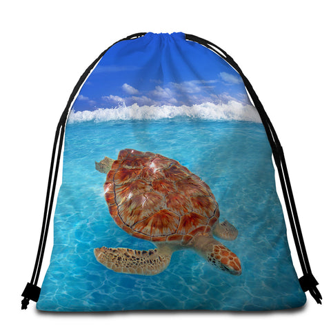 Image of 3D Turtle Round Beach Towel Set - Beddingify