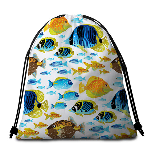 Image of School Of Fish Round Beach Towel Set - Beddingify