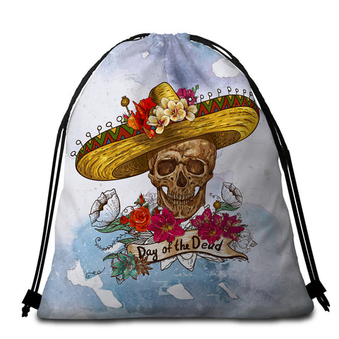 Image of Mexican Day Of The Dead Round Beach Towel Set - Beddingify