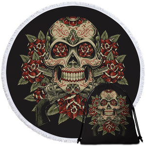 Rose Adorned Skull Round Beach Towel Set - Beddingify