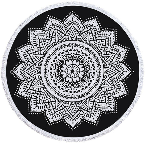 Image of White Mandala Style Black Round Beach Towel Set - Beddingify
