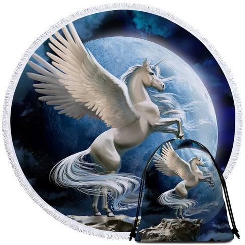 Image of Mythical Pegasus Round Beach Towel Set - Beddingify