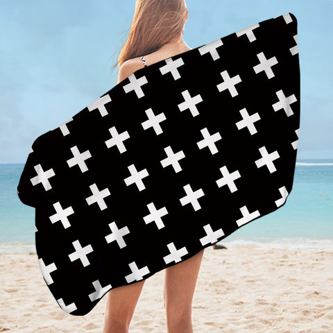 Image of White Crosses Black Bath Towel