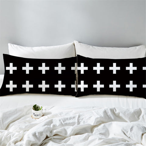 Image of White Cross Pattern Black Pillowcase