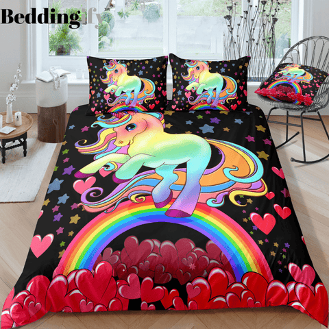 Red Heart Unicorn Bedding Set - Beddingify