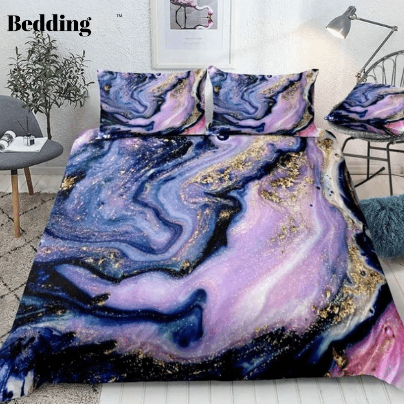Purple Gold Luxury Marble Bedding Set - Beddingify