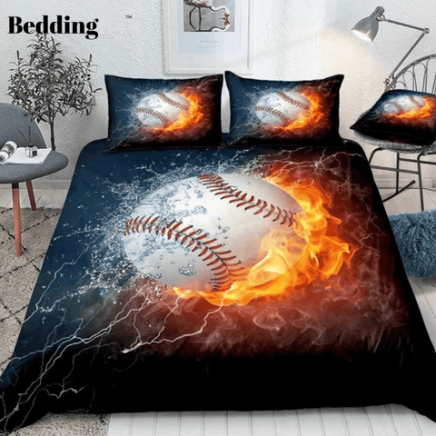 Image of Baseball on Fire and Water Lightning Bedding Set - Beddingify