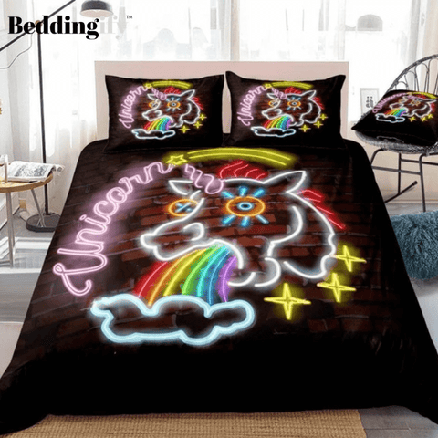 Image of Neon Light Unicorn Bedding Set - Beddingify