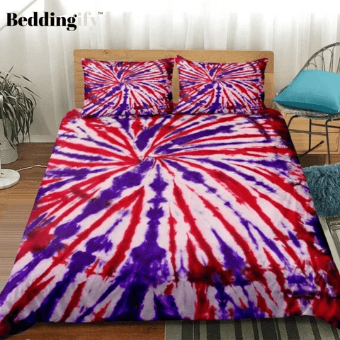Image of Red Blue Tie-dyed Bedding Set - Beddingify