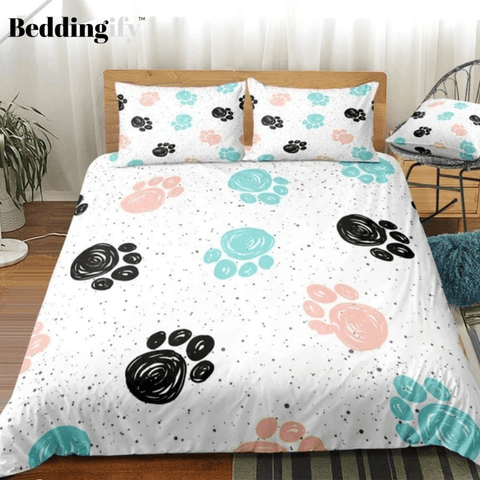 Image of Cute Dog Drawn Paw Print Bedding Set - Beddingify
