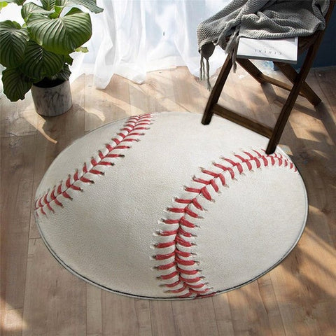 Image of Baseball Sport Ball Area Rug Round Carpet