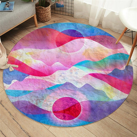 Image of Abstract Art Multicolor Mountain Area Rug Round Carpet