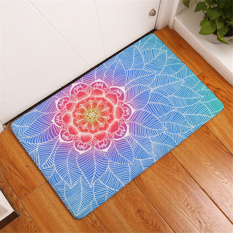 Image of Mandala Flower On Leaves Door Mat