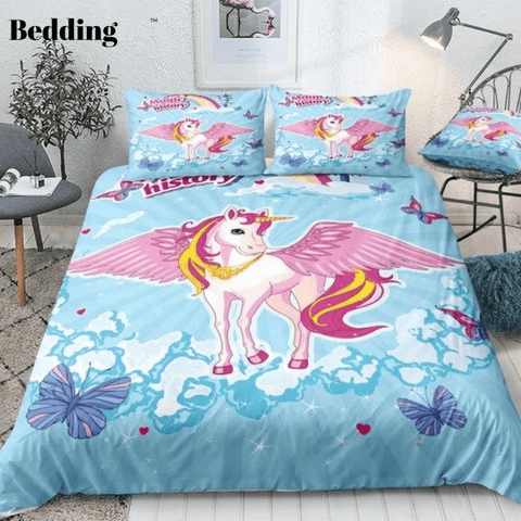 Image of Pink Unicorn Blue Sky Bedding Set - Beddingify