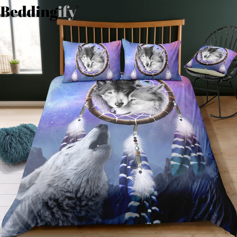 Wolf Howling Dreamcatcher Bedding Set - Beddingify