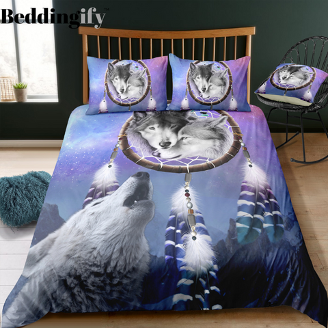 Image of Wolf Howling Dreamcatcher Bedding Set - Beddingify